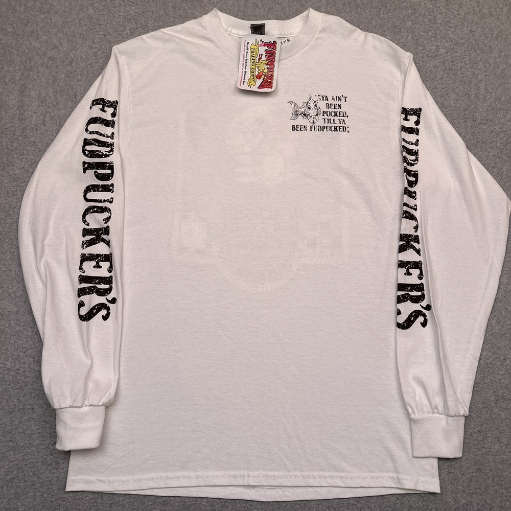 NEW Fudpuckers Long Sleeve Graphic T-Shirt Mens Medium White Florida Bar & Grill